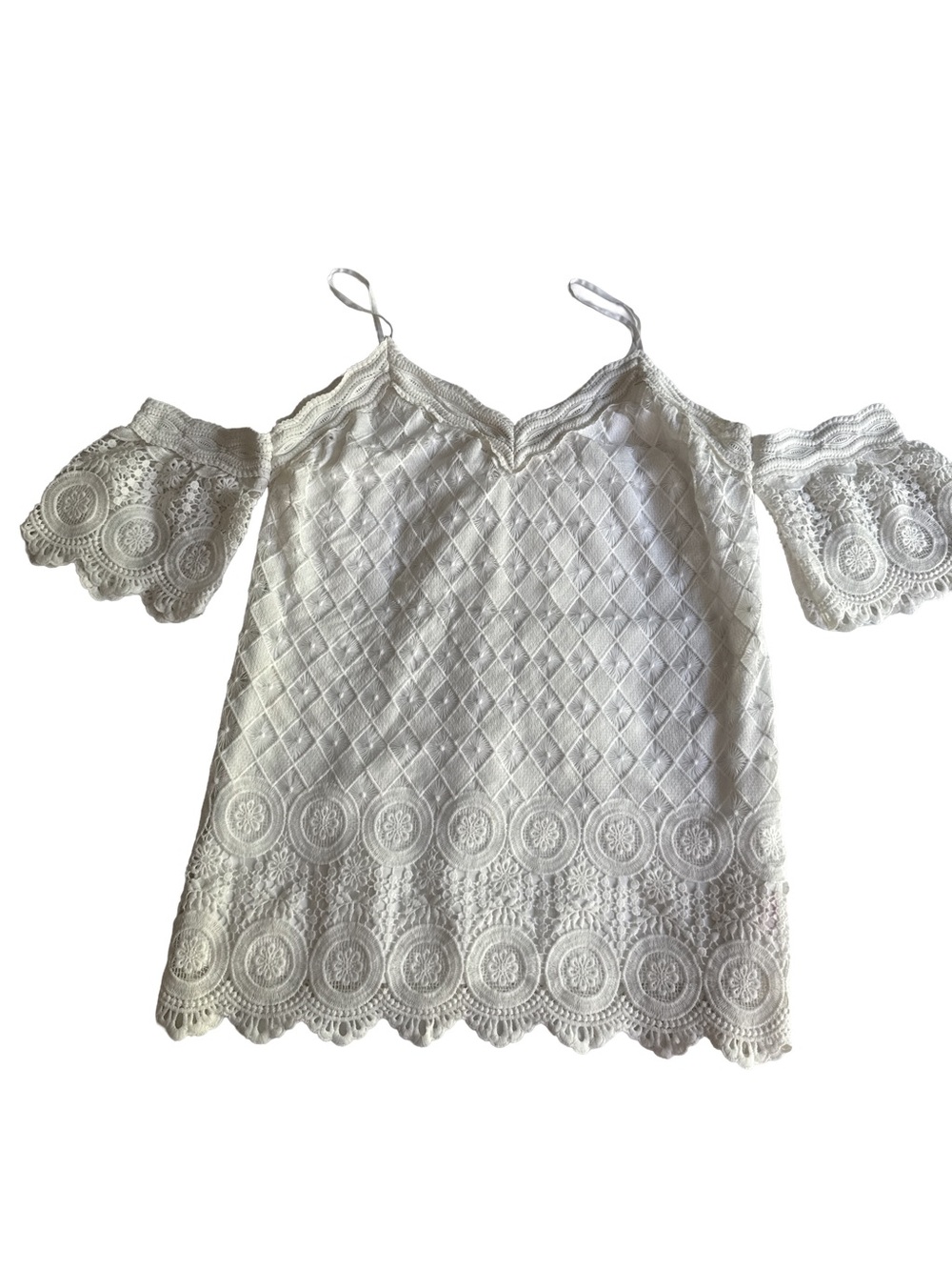 RED CARTER Women’s Boho Victorian Ivory Off Shoulder Lace Tunic Festival M